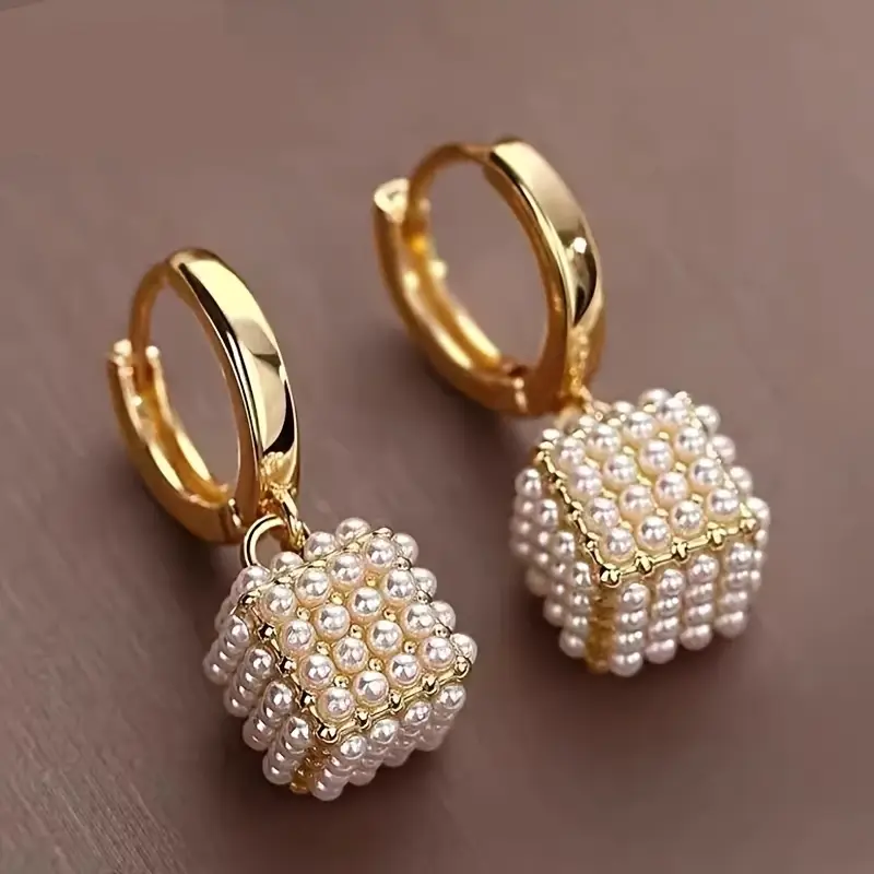 Elegant Cubic Pearl Gold Plated Earrings – Aeen Elegant Cubic Pearl KC Gold Plated Earrings – Aeen